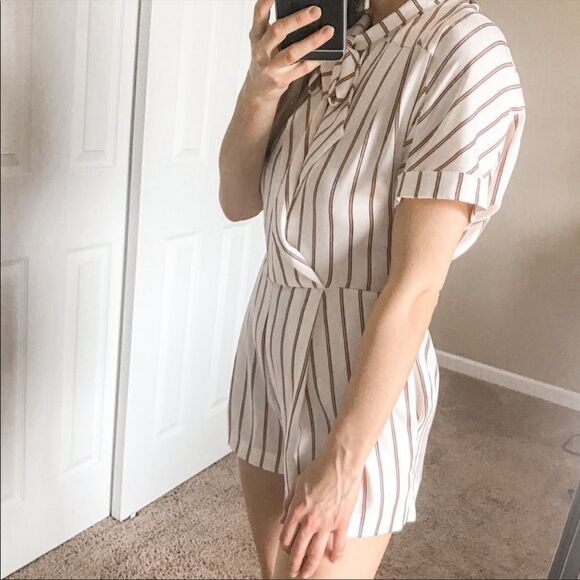 Maje Imaly Satin Playsuit Romper Striped Tie Neck - Picture 3 of 12